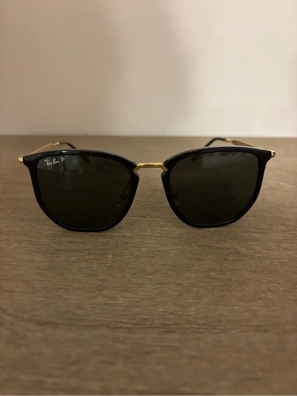 Ray-Ban Polarized Black & Gold Clubmaster-Style Sunglasses